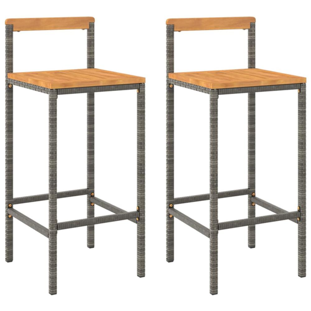 Bar Stools 2 pcs Gray Poly Rattan and Solid Wood Acacia. Picture 1
