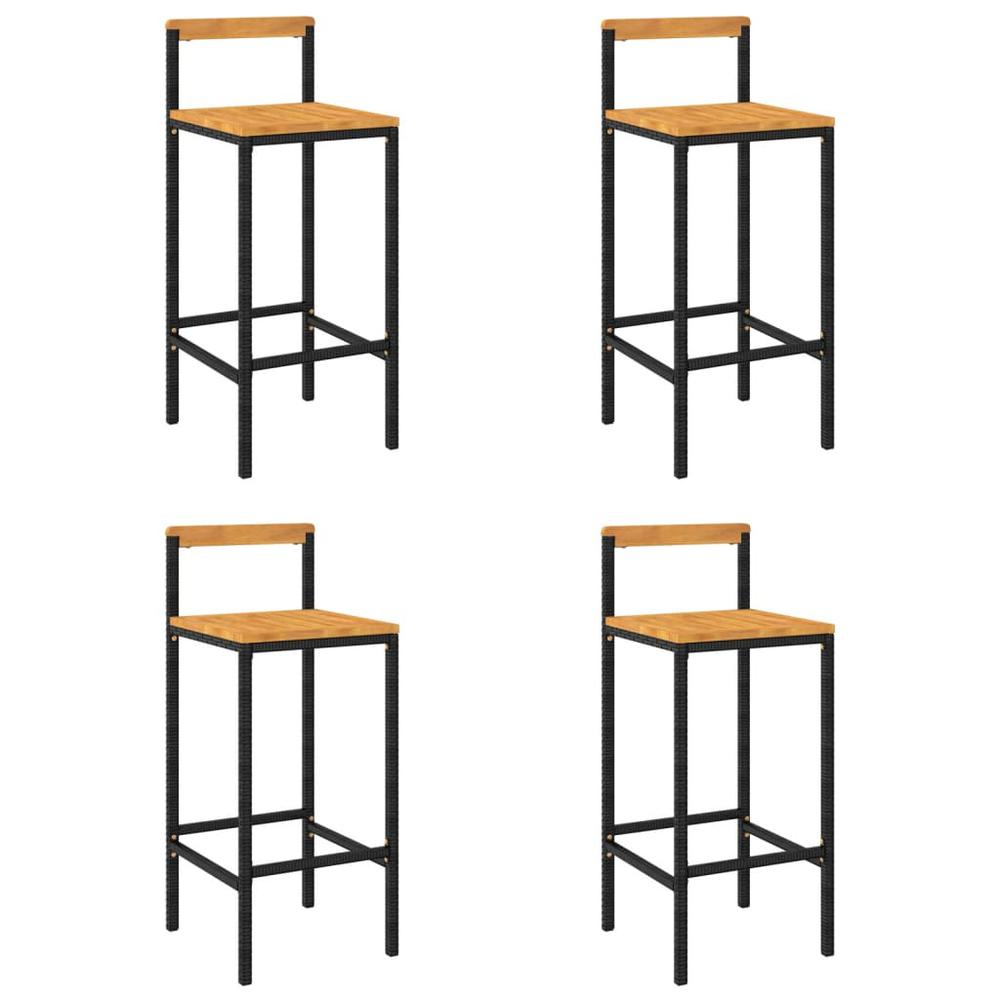 Bar Stools 4 pcs Black Poly Rattan and Solid Wood Acacia. Picture 1