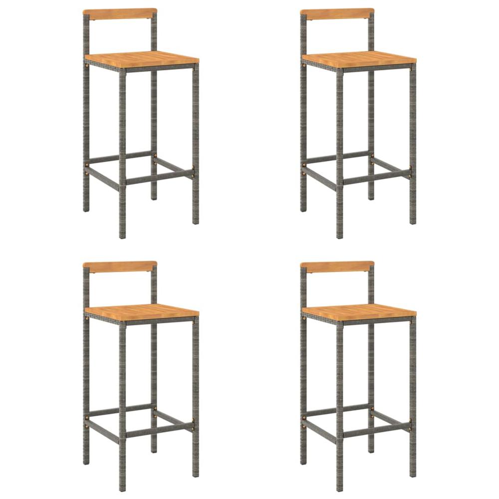 Bar Stools 4 pcs Gray Poly Rattan and Solid Wood Acacia. Picture 1