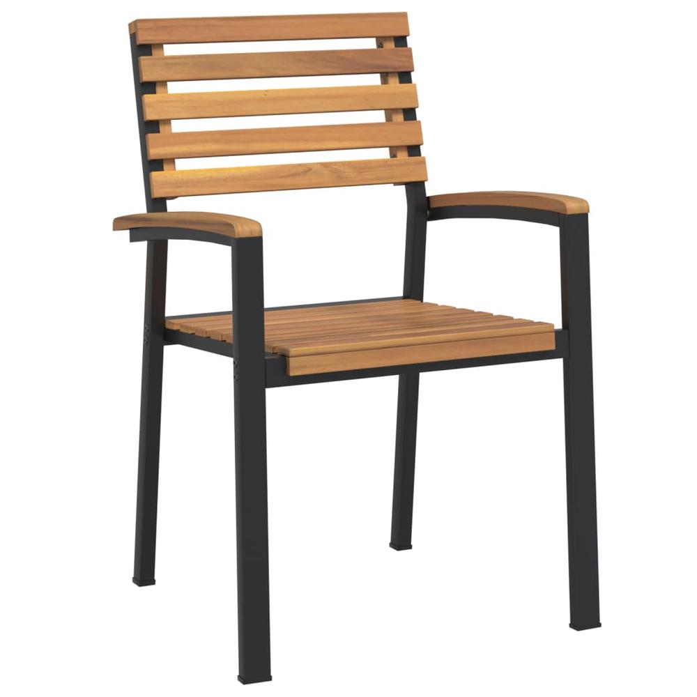 Stackable Patio Chairs 2 pcs Solid Wood Acacia and Metal. Picture 2