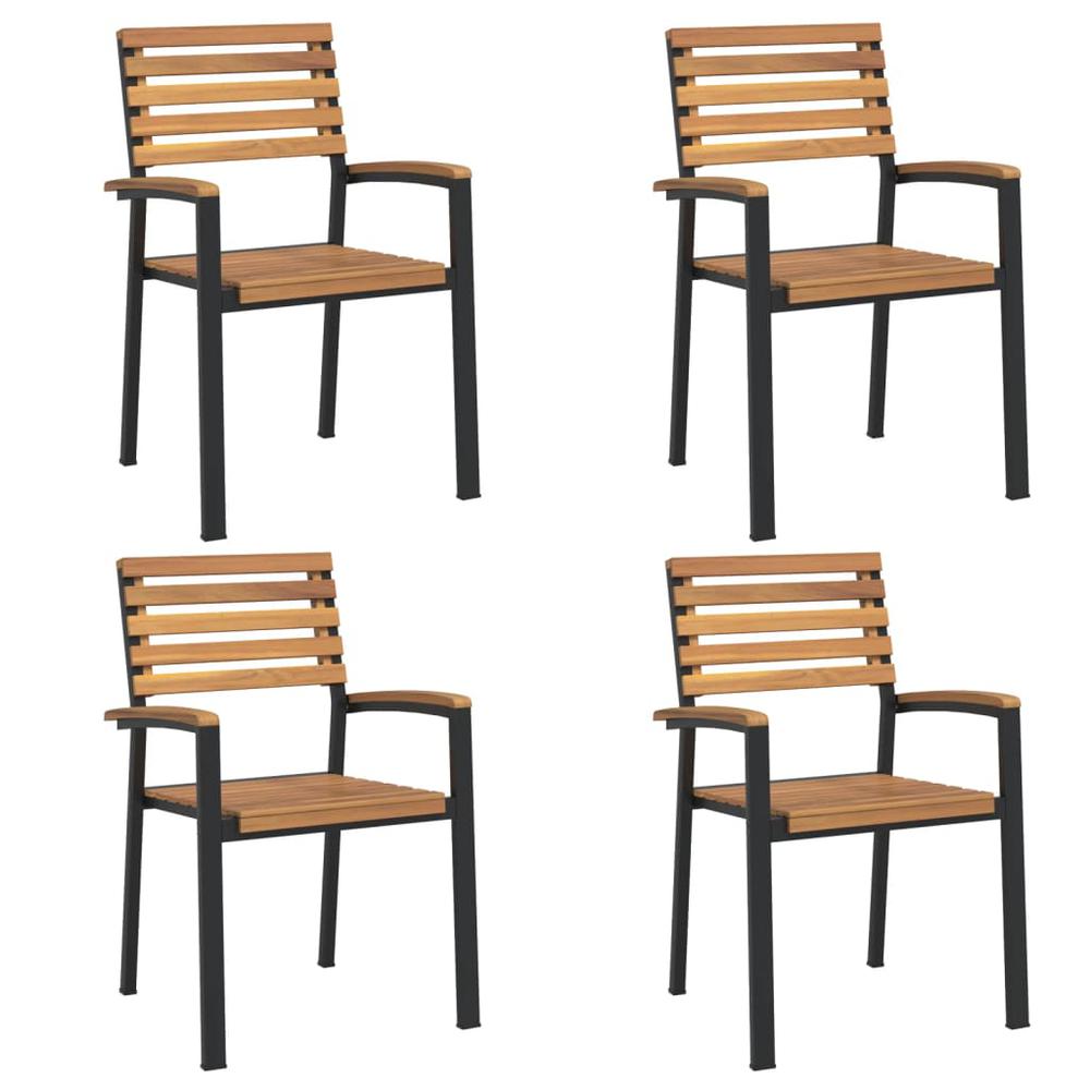 Stackable Patio Chairs 4 pcs Solid Wood Acacia and Metal. Picture 1