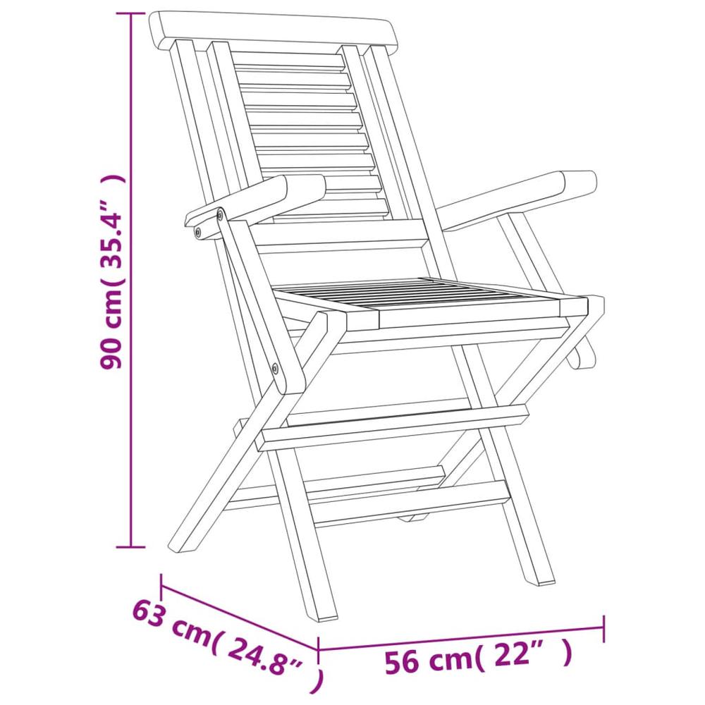 Folding Patio Chairs 2 pcs 22"x24.8"x35.4" Solid Wood Teak. Picture 7