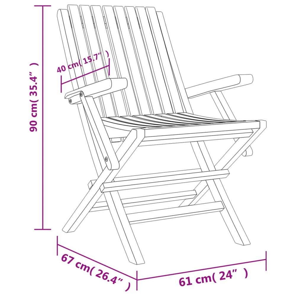 Folding Patio Chairs 2 pcs 24"x26.4"x35.4" Solid Wood Teak. Picture 7