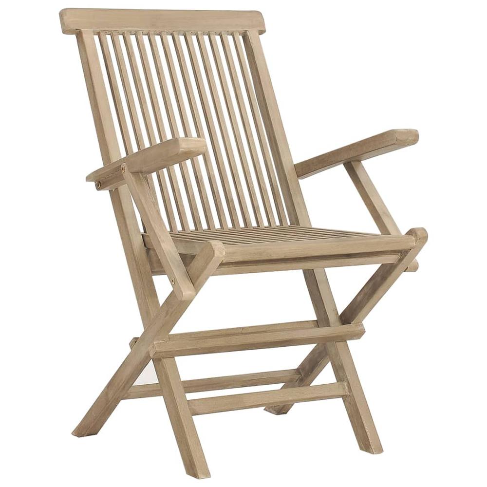 Folding Patio Chairs 2 pcs Gray 22"x24"x35" Solid Wood Teak. Picture 2