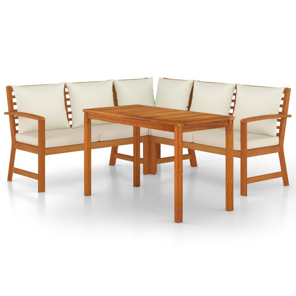 4 Piece Patio Dining Set with Cushions Solid Wood Acacia. Picture 1