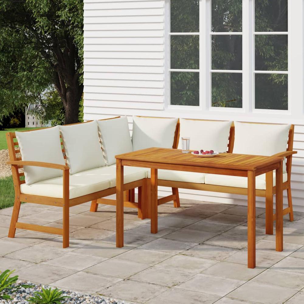 4 Piece Patio Dining Set with Cushions Solid Wood Acacia. Picture 11