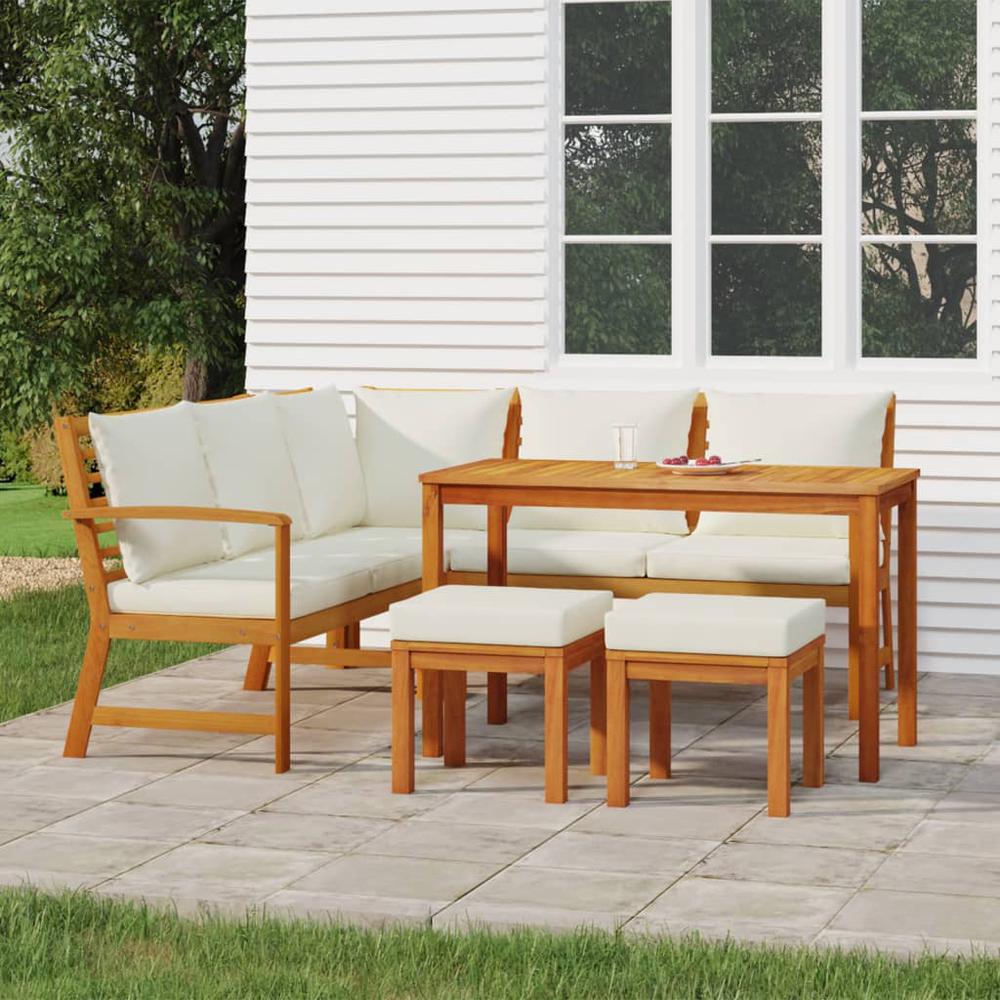 6 Piece Patio Dining Set with Cushions Solid Wood Acacia. Picture 12