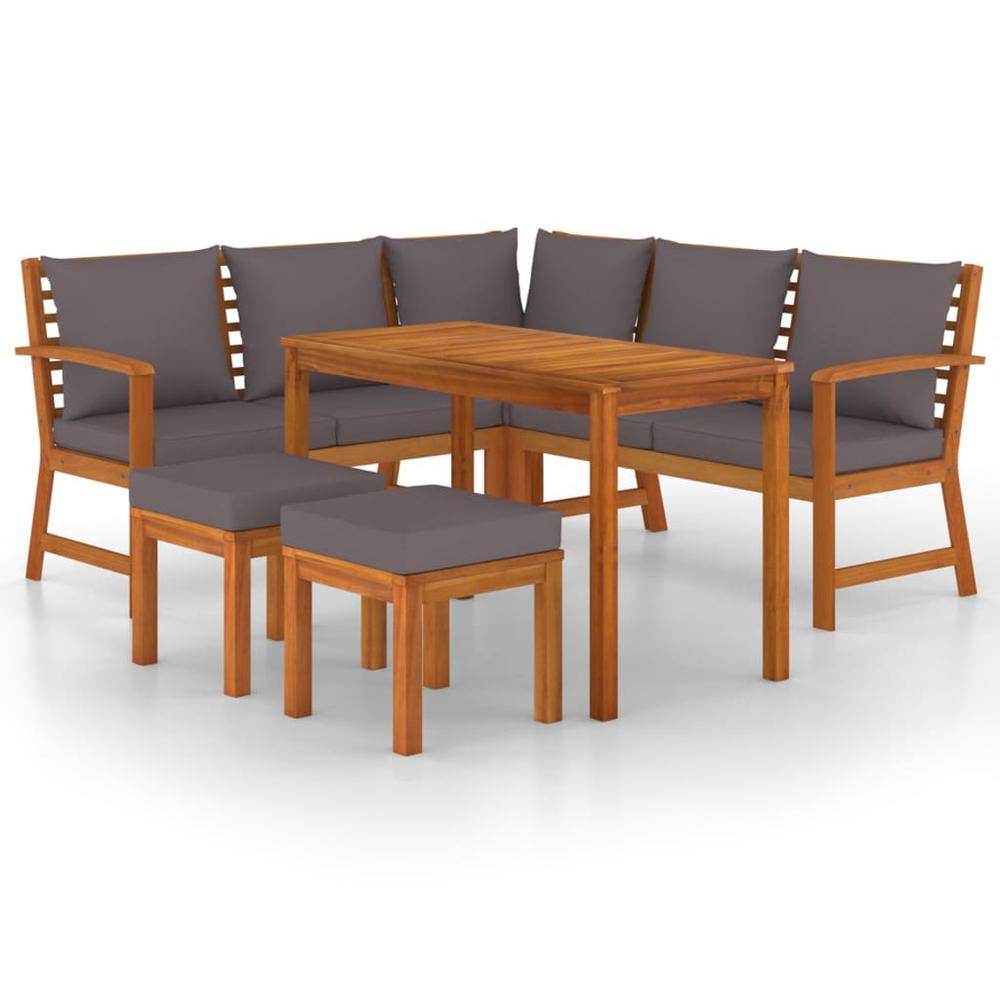 6 Piece Patio Dining Set with Cushions Solid Wood Acacia. Picture 1