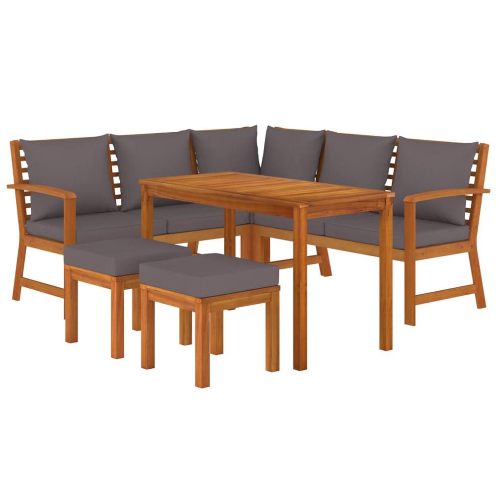 6 Piece Patio Dining Set with Cushions Solid Wood Acacia. Picture 2