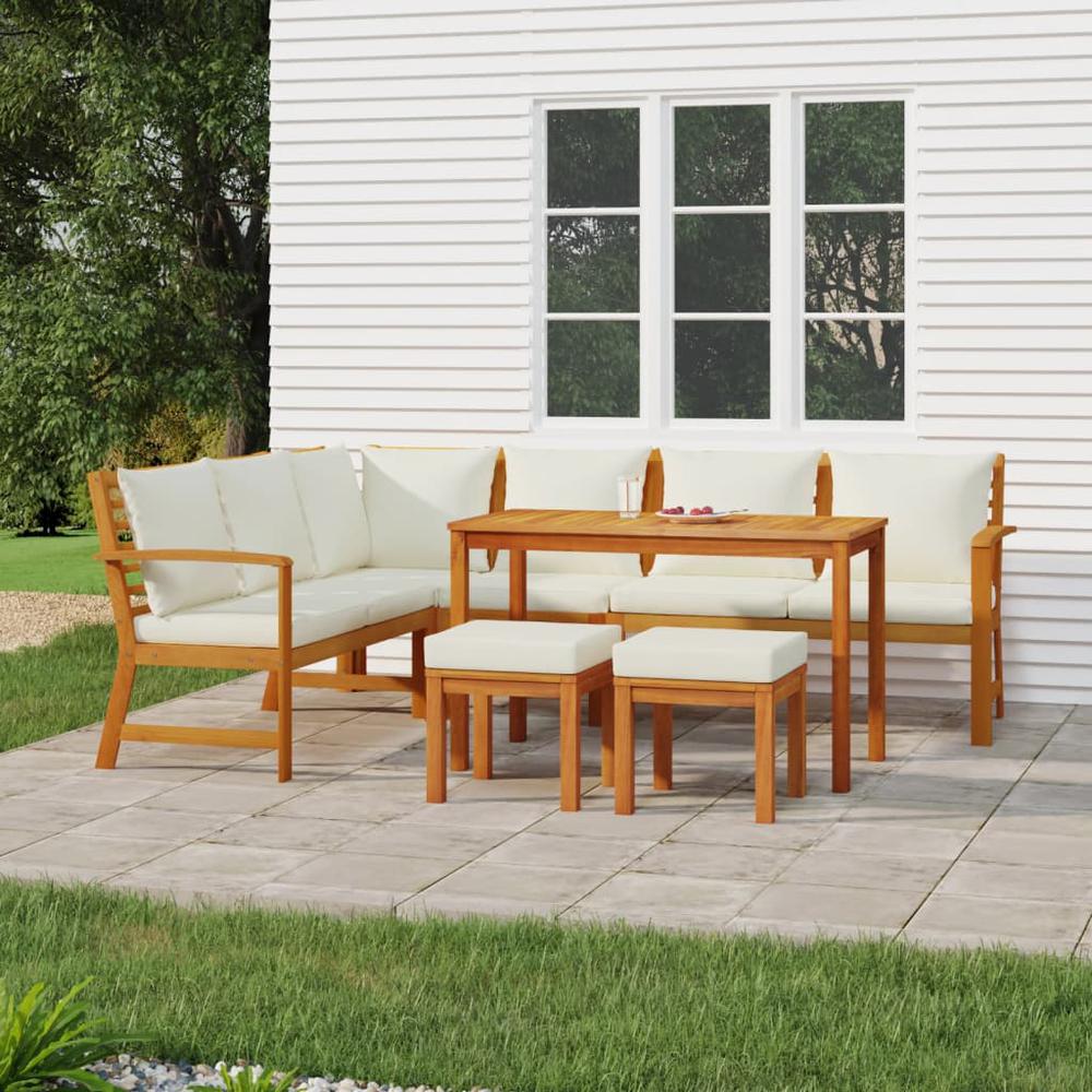 7 Piece Patio Dining Set with Cushions Solid Wood Acacia. Picture 12