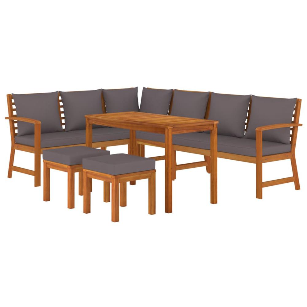 7 Piece Patio Dining Set with Cushions Solid Wood Acacia. Picture 2