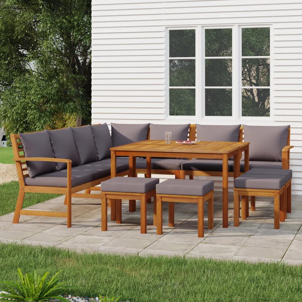 11 Piece Patio Dining Set with Cushions Solid Wood Acacia. Picture 12