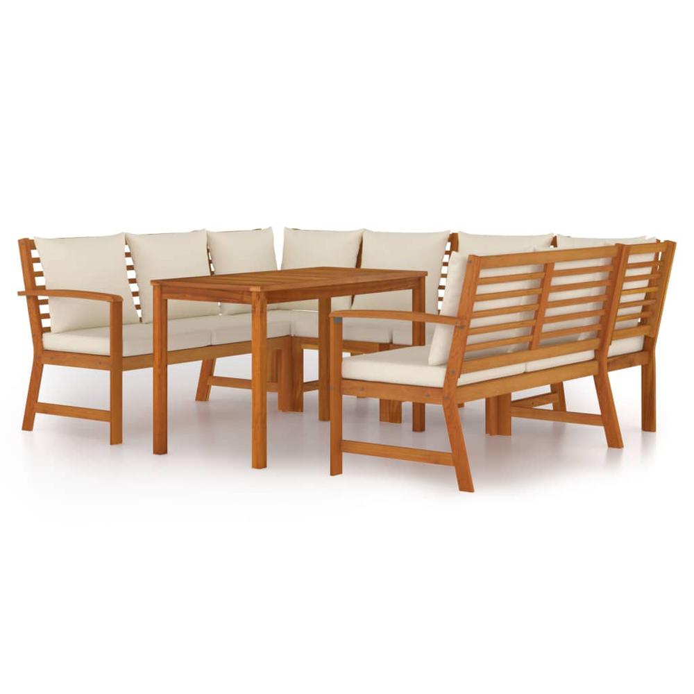 7 Piece Patio Dining Set with Cushions Solid Wood Acacia. Picture 1