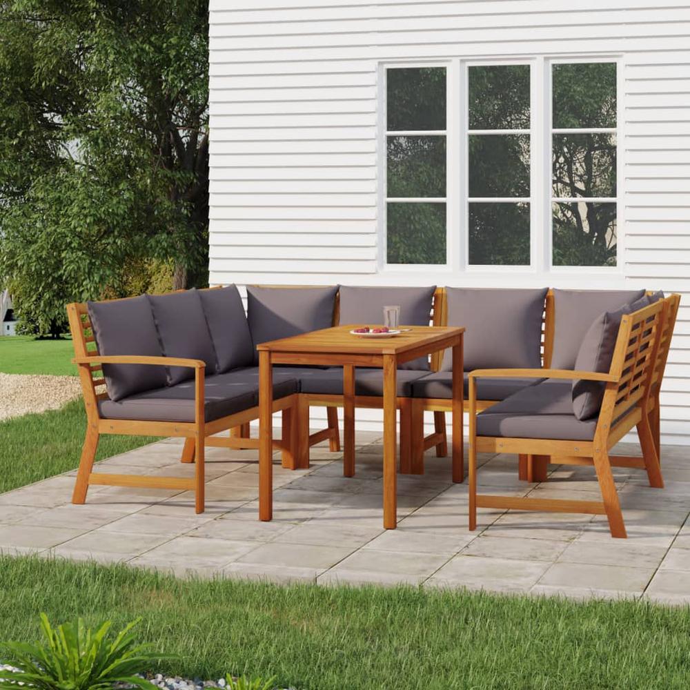 7 Piece Patio Dining Set with Cushions Solid Wood Acacia. Picture 12