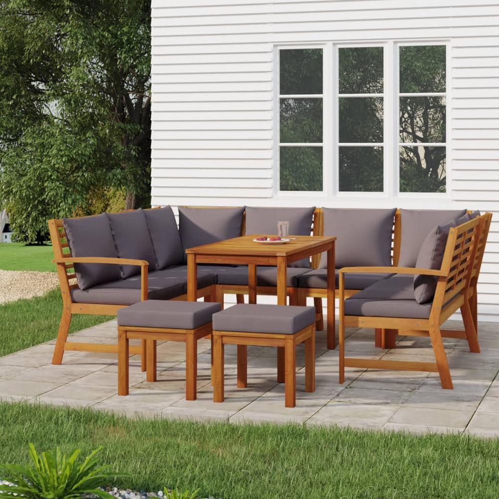 9 Piece Patio Dining Set with Cushions Solid Wood Acacia. Picture 12