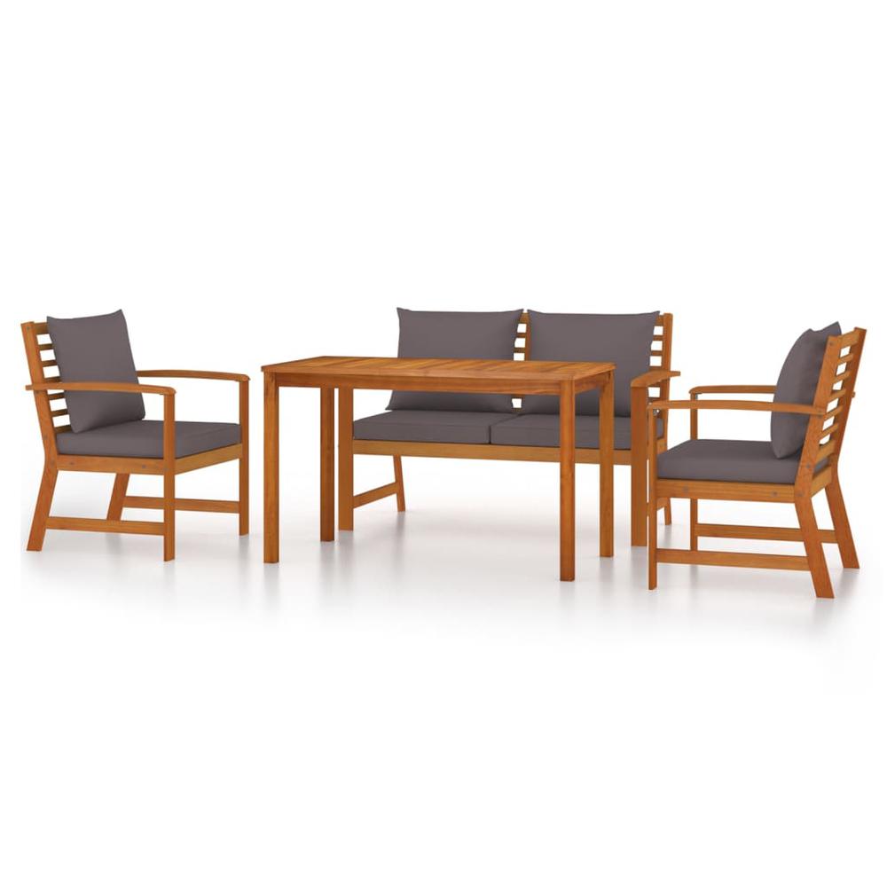 4 Piece Patio Dining Set with Cushions Solid Wood Acacia. Picture 1