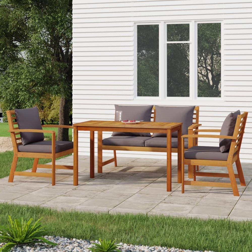 4 Piece Patio Dining Set with Cushions Solid Wood Acacia. Picture 9