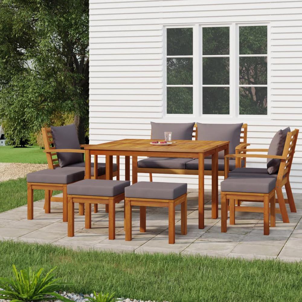 9 Piece Patio Dining Set with Cushions Solid Wood Acacia. Picture 11