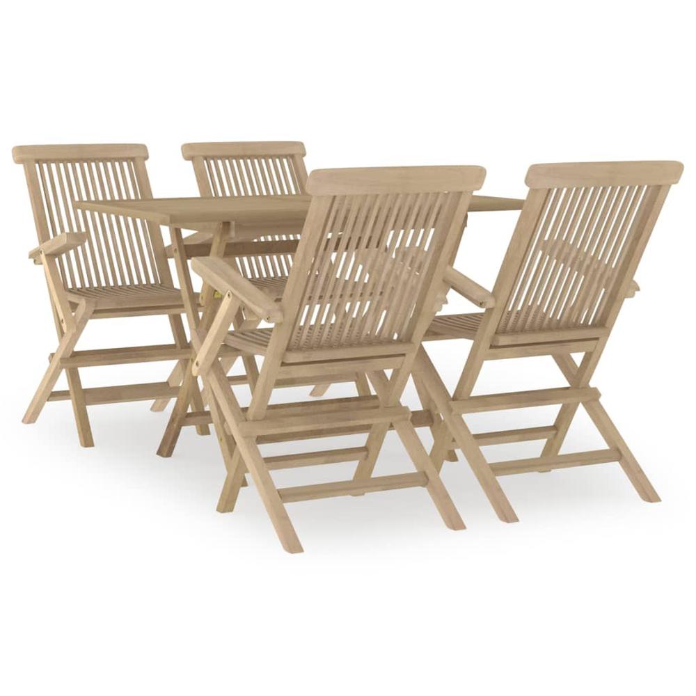 5 Piece Patio Dining Set Gray Solid Wood Teak. Picture 1