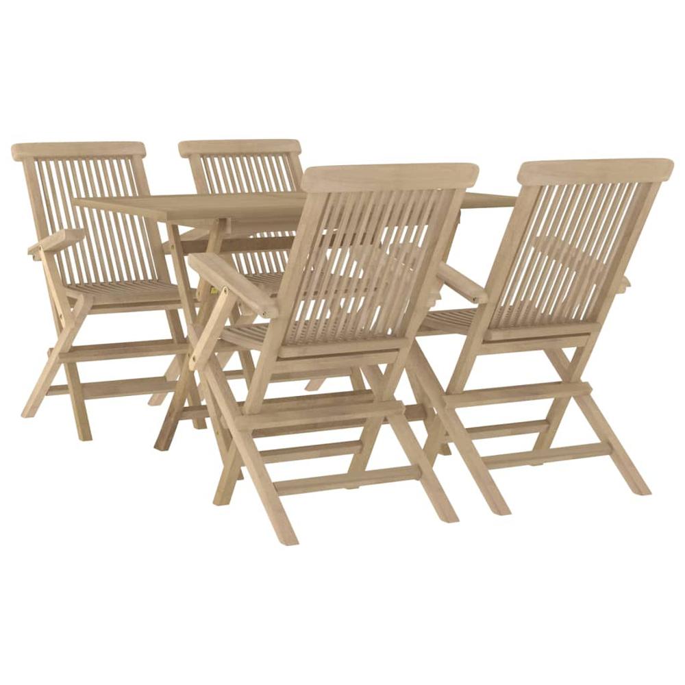 5 Piece Patio Dining Set Gray Solid Wood Teak. Picture 2