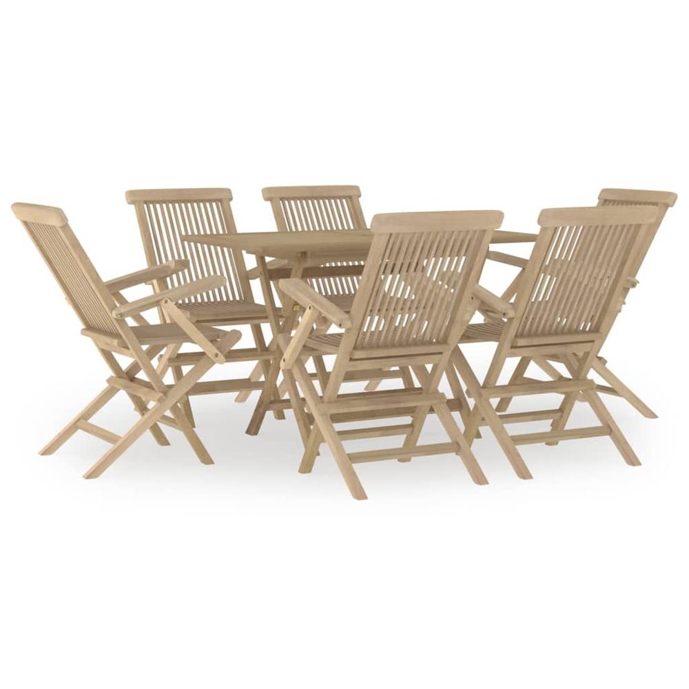 7 Piece Patio Dining Set Gray Solid Wood Teak. Picture 1