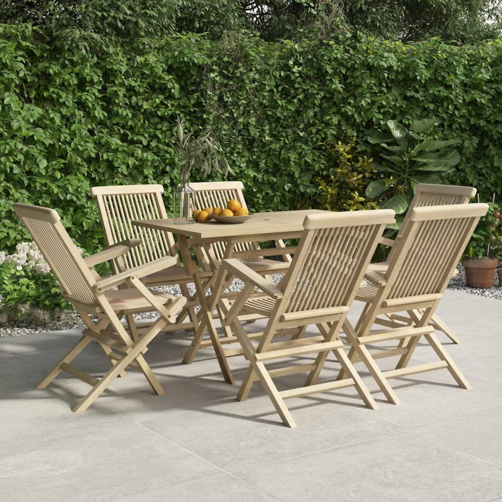 7 Piece Patio Dining Set Gray Solid Wood Teak. Picture 10