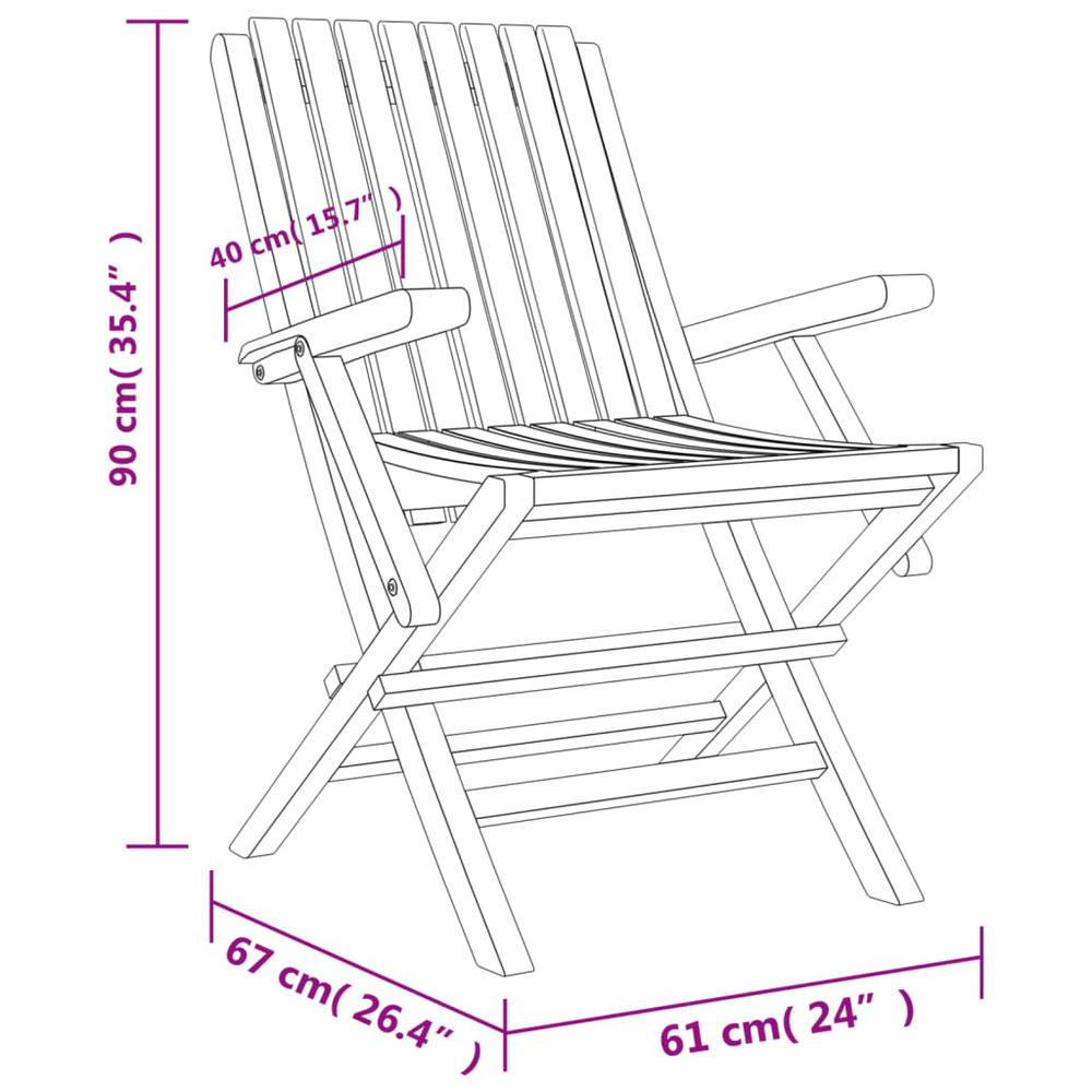 Folding Patio Chairs 6 pcs 24"x26.4"x35.4" Solid Wood Teak. Picture 4