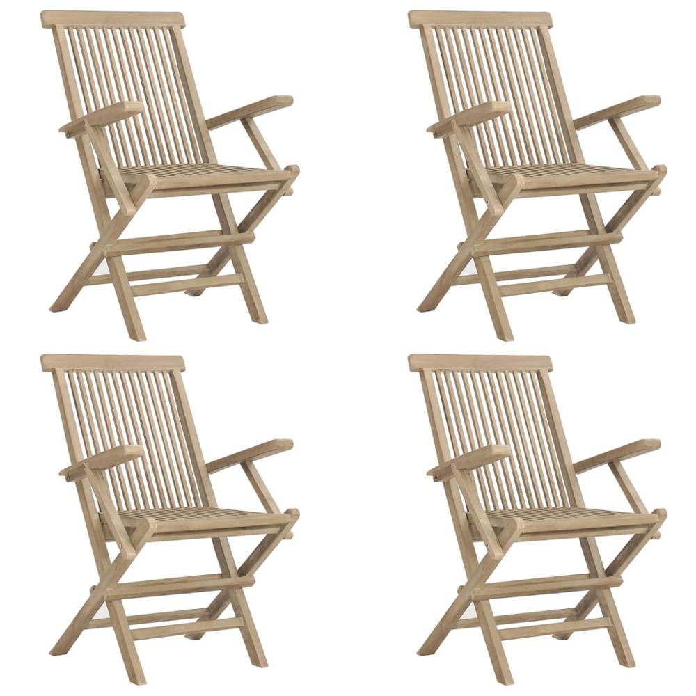 Folding Patio Chairs 4 pcs Gray 22"x24"x35" Solid Wood Teak. Picture 1