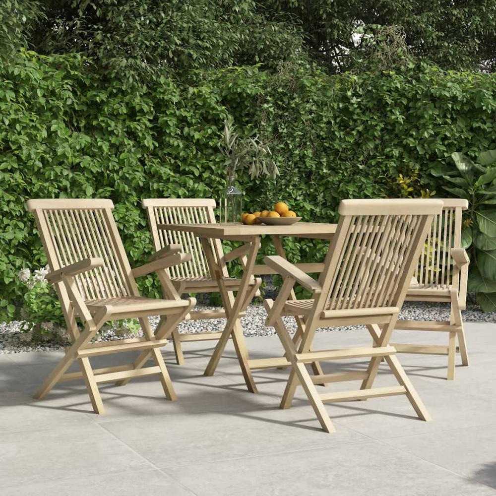 Folding Patio Chairs 4 pcs Gray 22"x24"x35" Solid Wood Teak. Picture 5