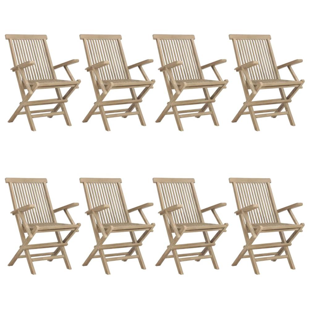Folding Patio Chairs 8 pcs Gray 22"x24"x35" Solid Wood Teak. Picture 1