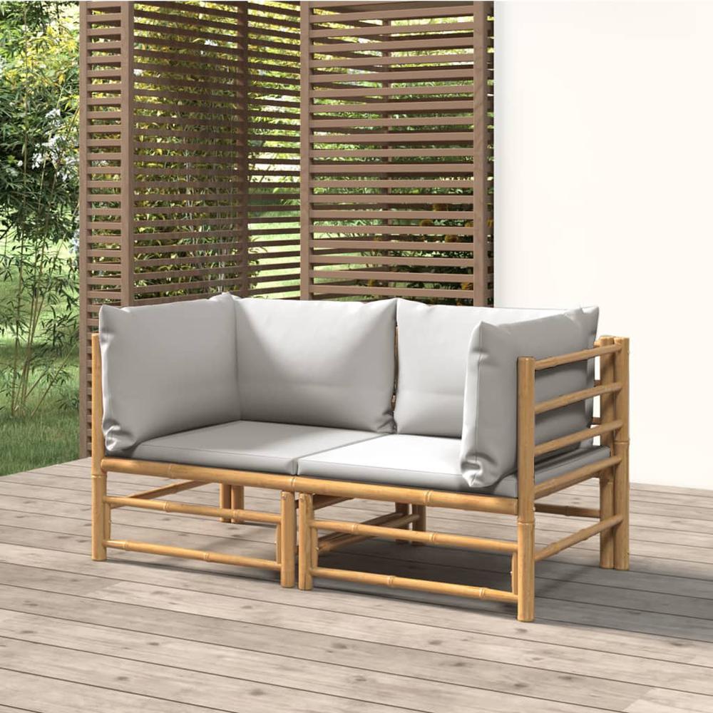 Patio Corner Sofas with Light Gray Cushions 2 pcs Bamboo. Picture 6
