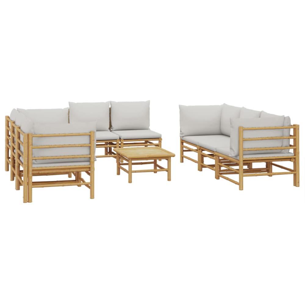 9 Piece Patio Lounge Set with Light Gray Cushions Bamboo. Picture 2