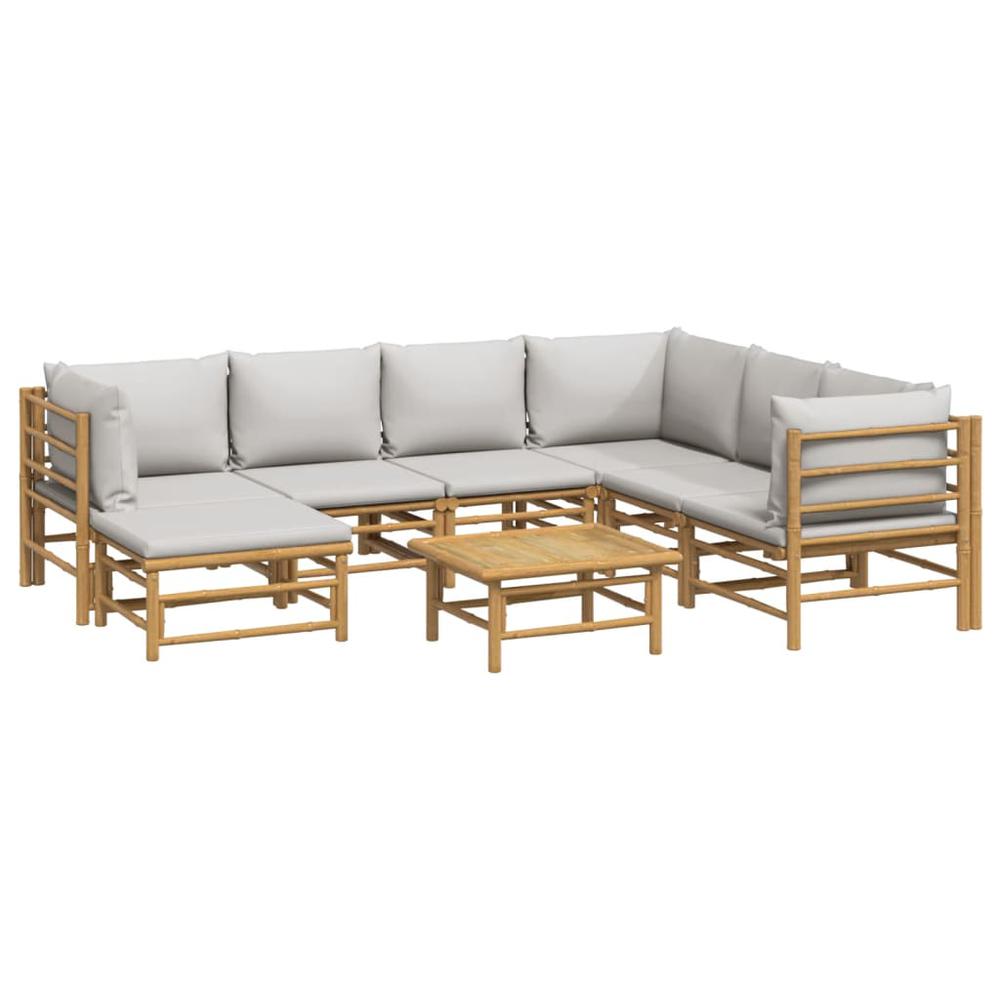 8 Piece Patio Lounge Set with Light Gray Cushions Bamboo. Picture 2