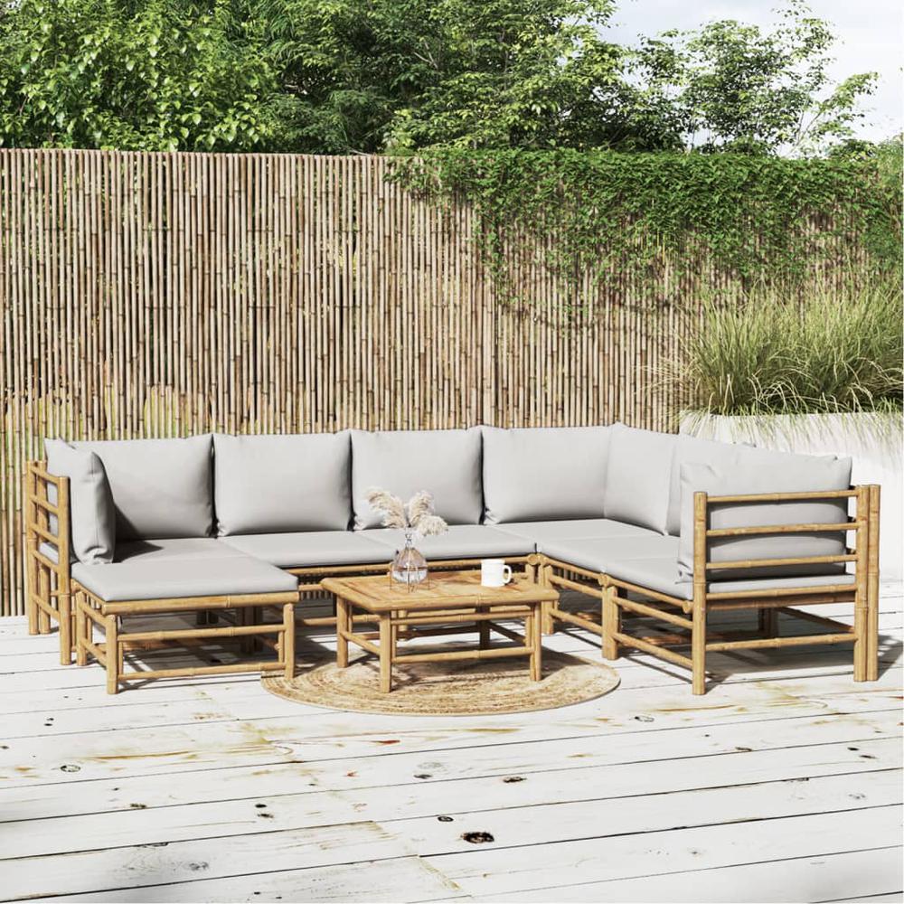 8 Piece Patio Lounge Set with Light Gray Cushions Bamboo. Picture 12