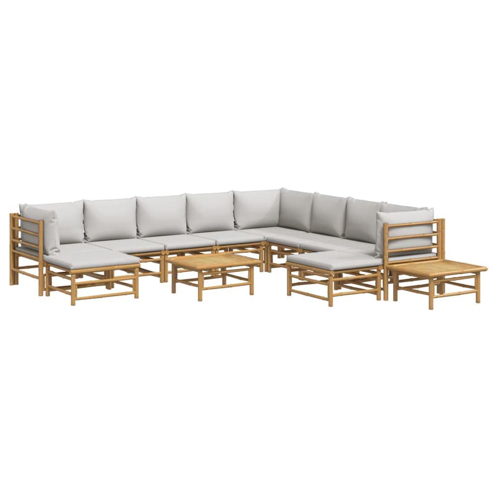 12 Piece Patio Lounge Set with Light Gray Cushions Bamboo. Picture 2
