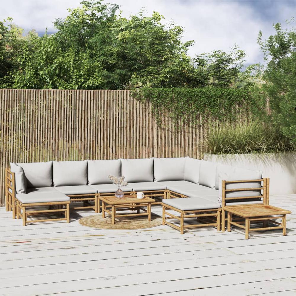 12 Piece Patio Lounge Set with Light Gray Cushions Bamboo. Picture 12