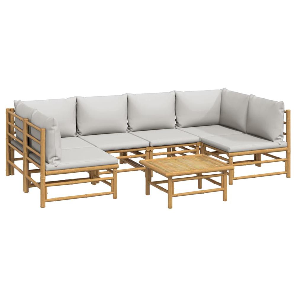 7 Piece Patio Lounge Set with Light Gray Cushions Bamboo. Picture 2