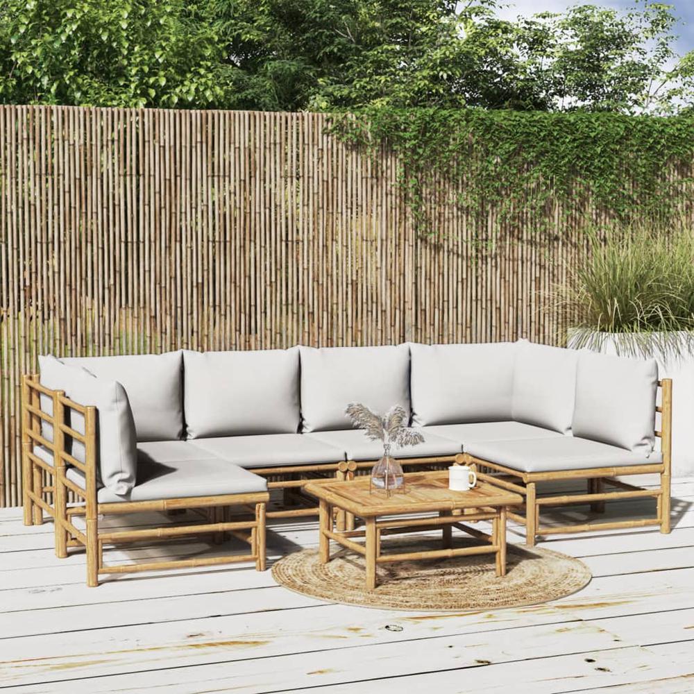7 Piece Patio Lounge Set with Light Gray Cushions Bamboo. Picture 12