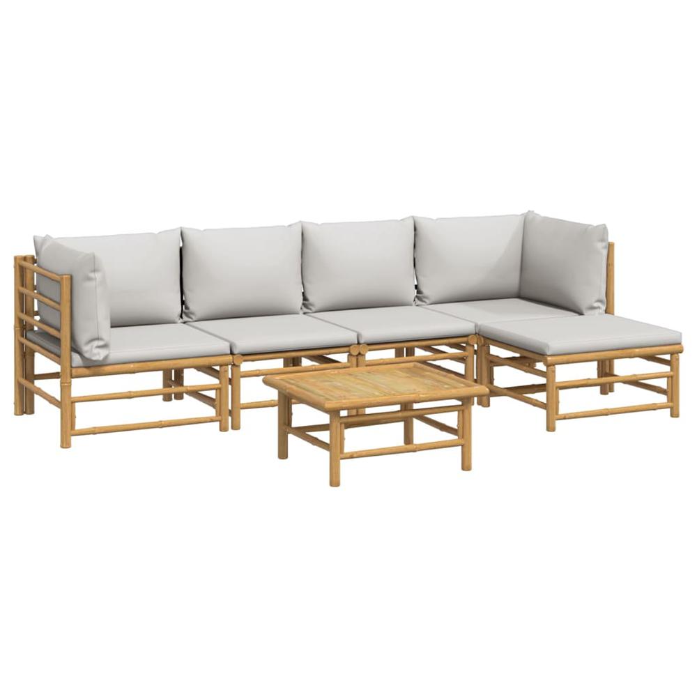 6 Piece Patio Lounge Set with Light Gray Cushions Bamboo. Picture 2
