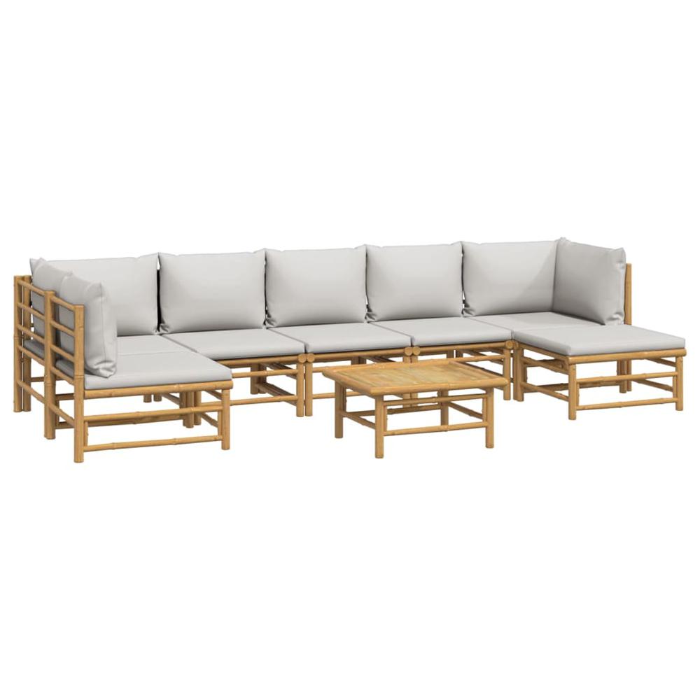 8 Piece Patio Lounge Set with Light Gray Cushions Bamboo. Picture 2