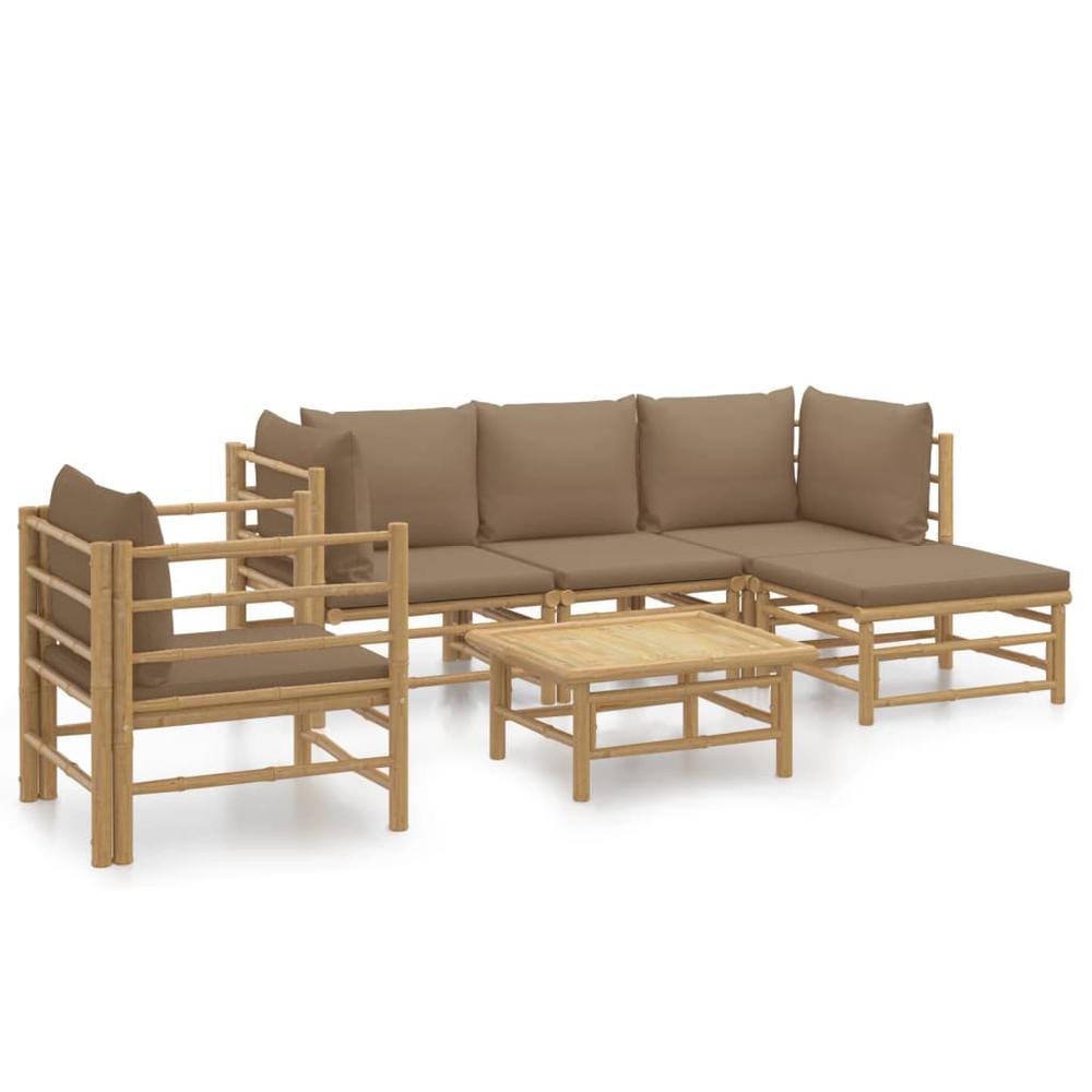 6 Piece Patio Lounge Set with Taupe Cushions Bamboo. Picture 1