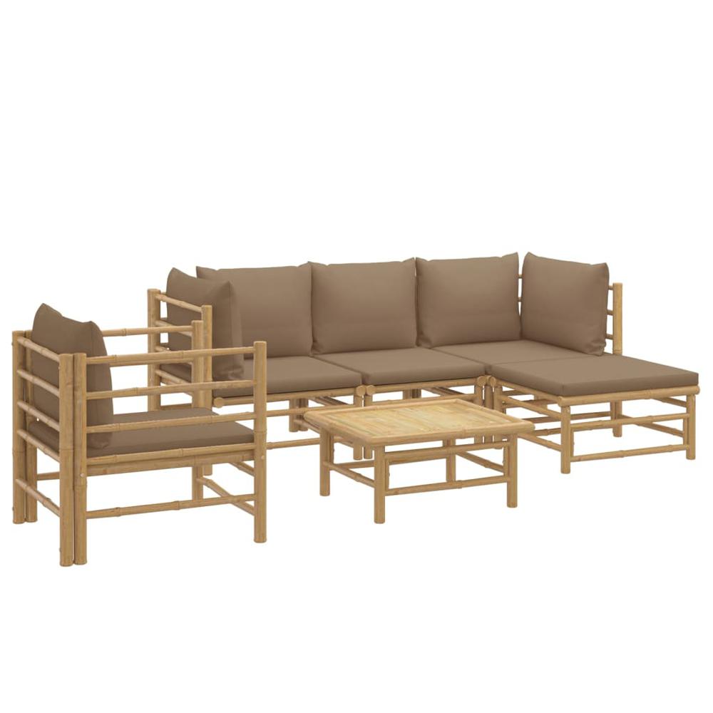 6 Piece Patio Lounge Set with Taupe Cushions Bamboo. Picture 2