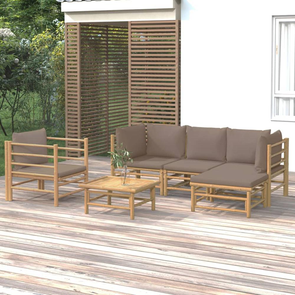6 Piece Patio Lounge Set with Taupe Cushions Bamboo. Picture 12