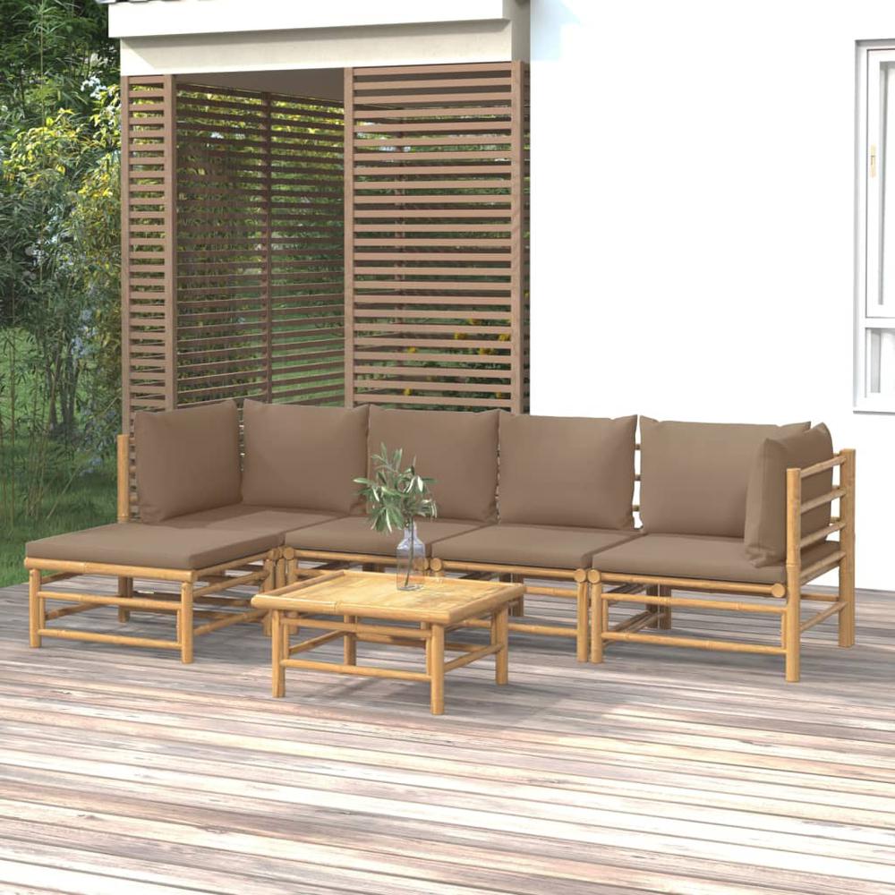 6 Piece Patio Lounge Set with Taupe Cushions Bamboo. Picture 11