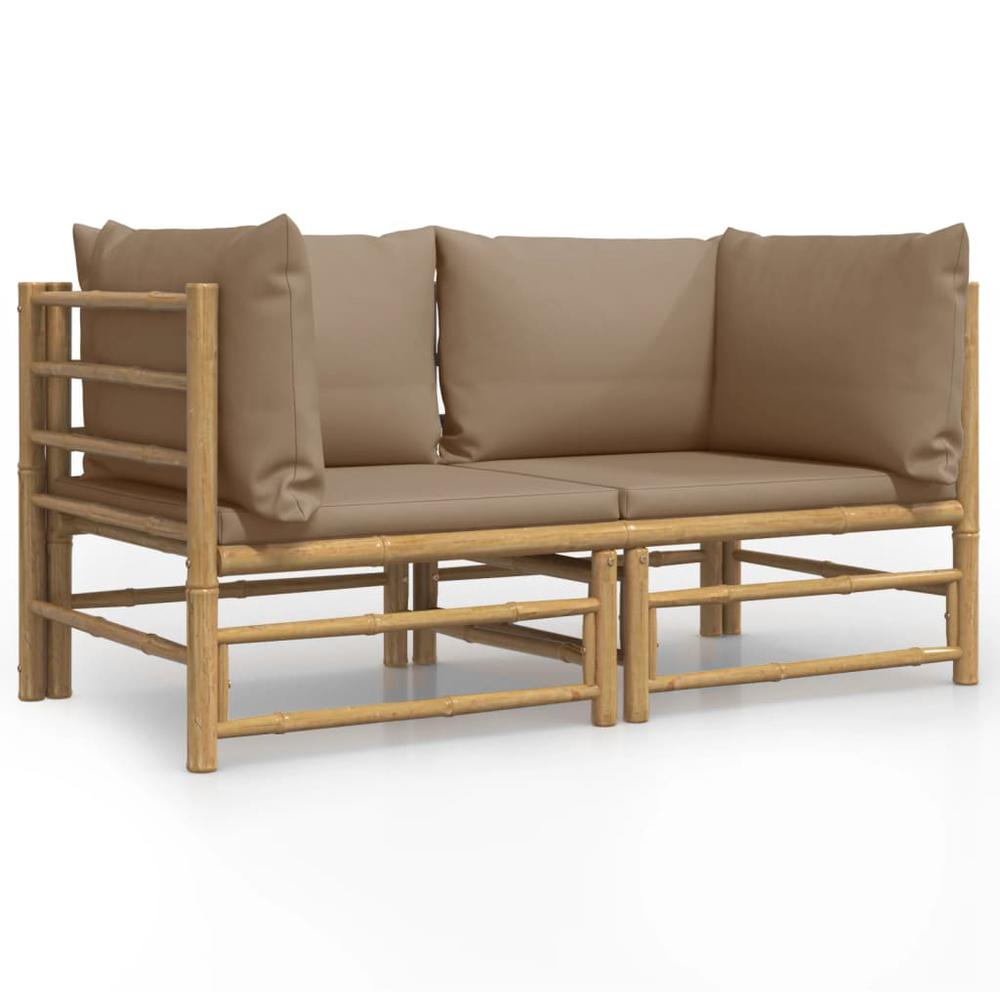 Patio Corner Sofas with Taupe Cushions 2 pcs Bamboo. Picture 1