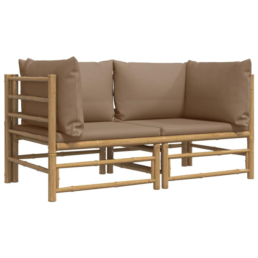 Patio Corner Sofas with Taupe Cushions 2 pcs Bamboo. Picture 2