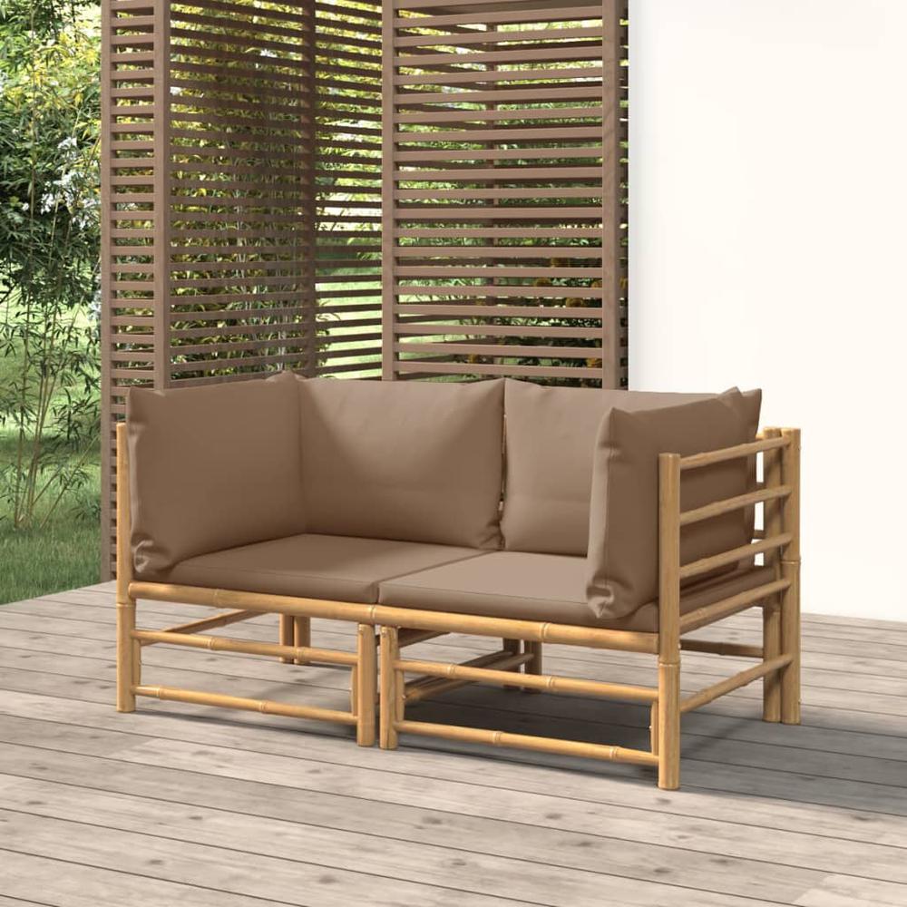 Patio Corner Sofas with Taupe Cushions 2 pcs Bamboo. Picture 6