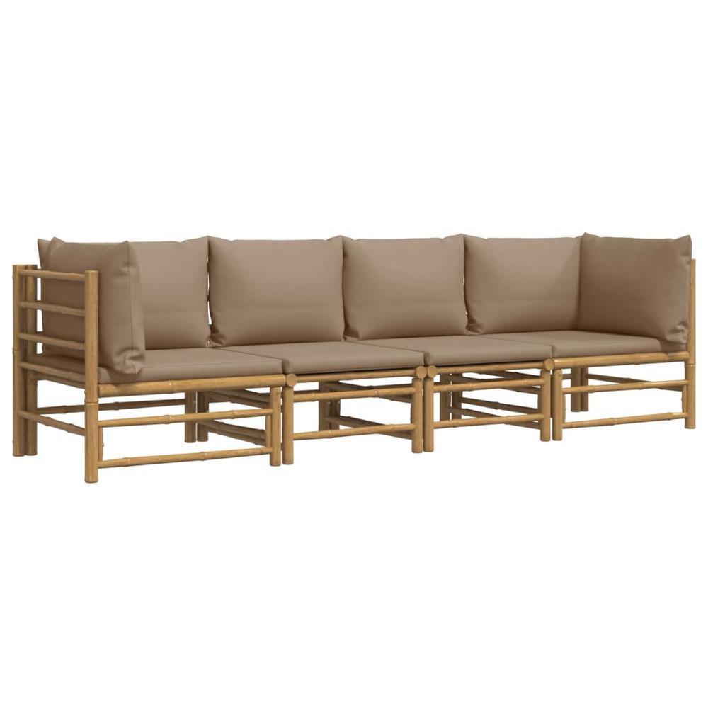 4 Piece Patio Lounge Set with Taupe Cushions Bamboo. Picture 2