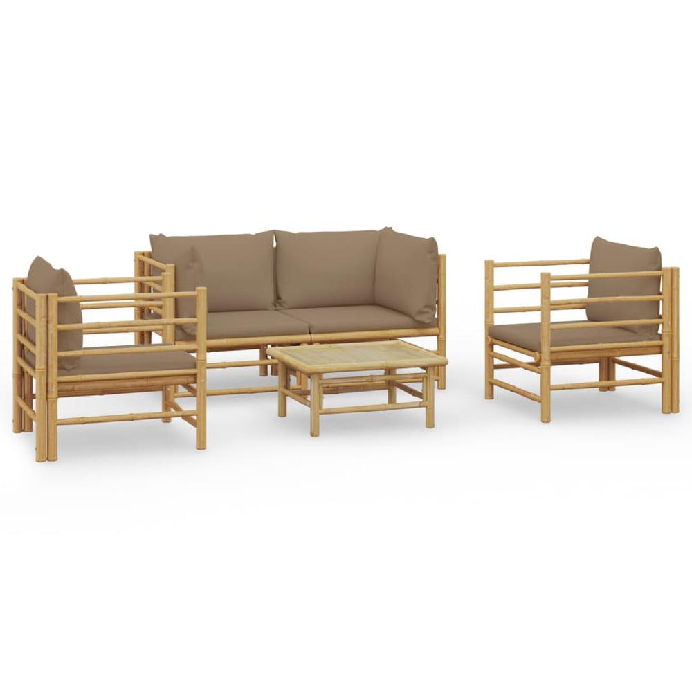 5 Piece Patio Lounge Set with Taupe Cushions Bamboo. Picture 1