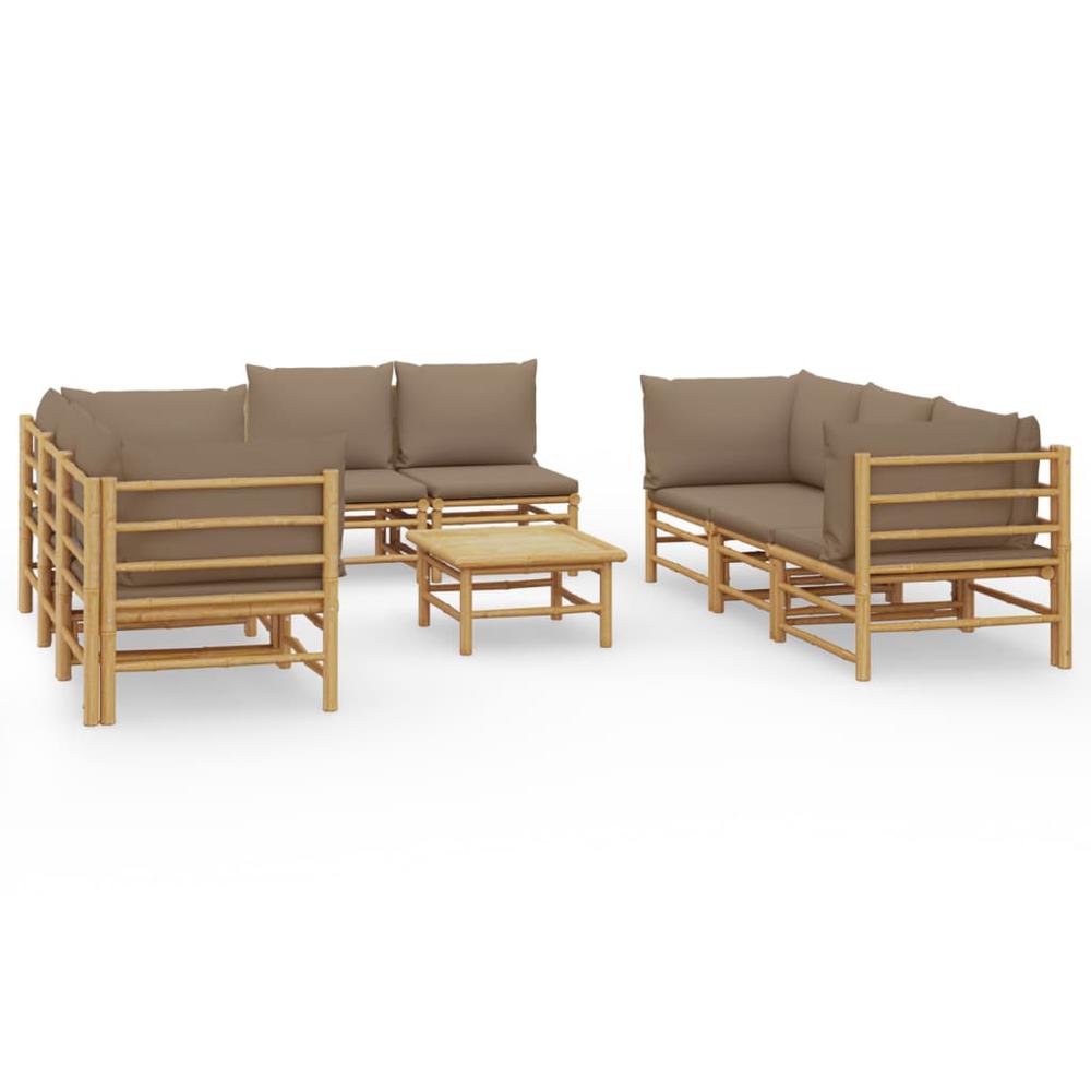 9 Piece Patio Lounge Set with Taupe Cushions Bamboo. Picture 1